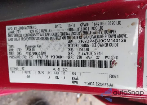 2012 Ford Fiesta Se from USA, damaged, VIN 3FADP4BJ0CM140129